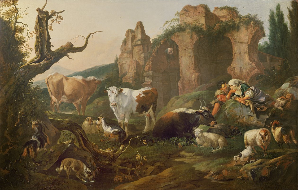 Zwierzęta gospodarskie w krajobrazie, 1685 autorstwa Johann Heinrich Roos