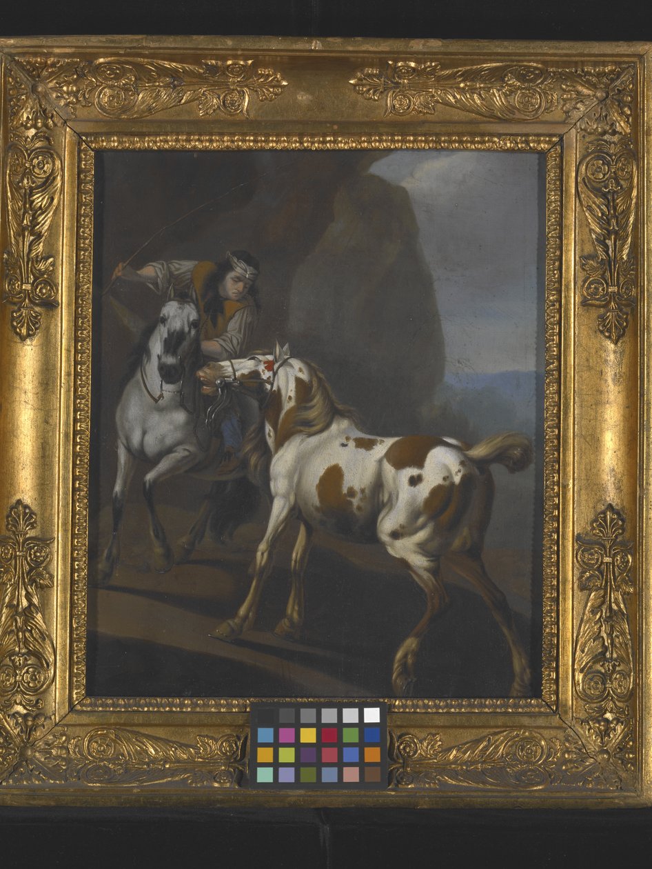 Indianin poskramiający konia (olej na płótnie) autorstwa Johann Heinrich Roos