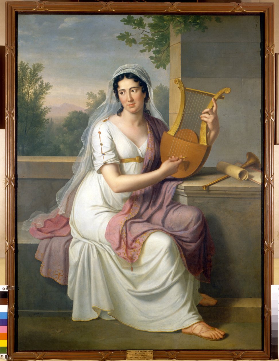 Portret hiszpańskiej śpiewaczki Isabelle Colbran (1785-1845) trzymającej lirę Obraz Johana Heinricha Schmidta (1749-1829) 1817 Mediolan, museo del Teatro alla scala autorstwa Johann Heinrich Schmidt