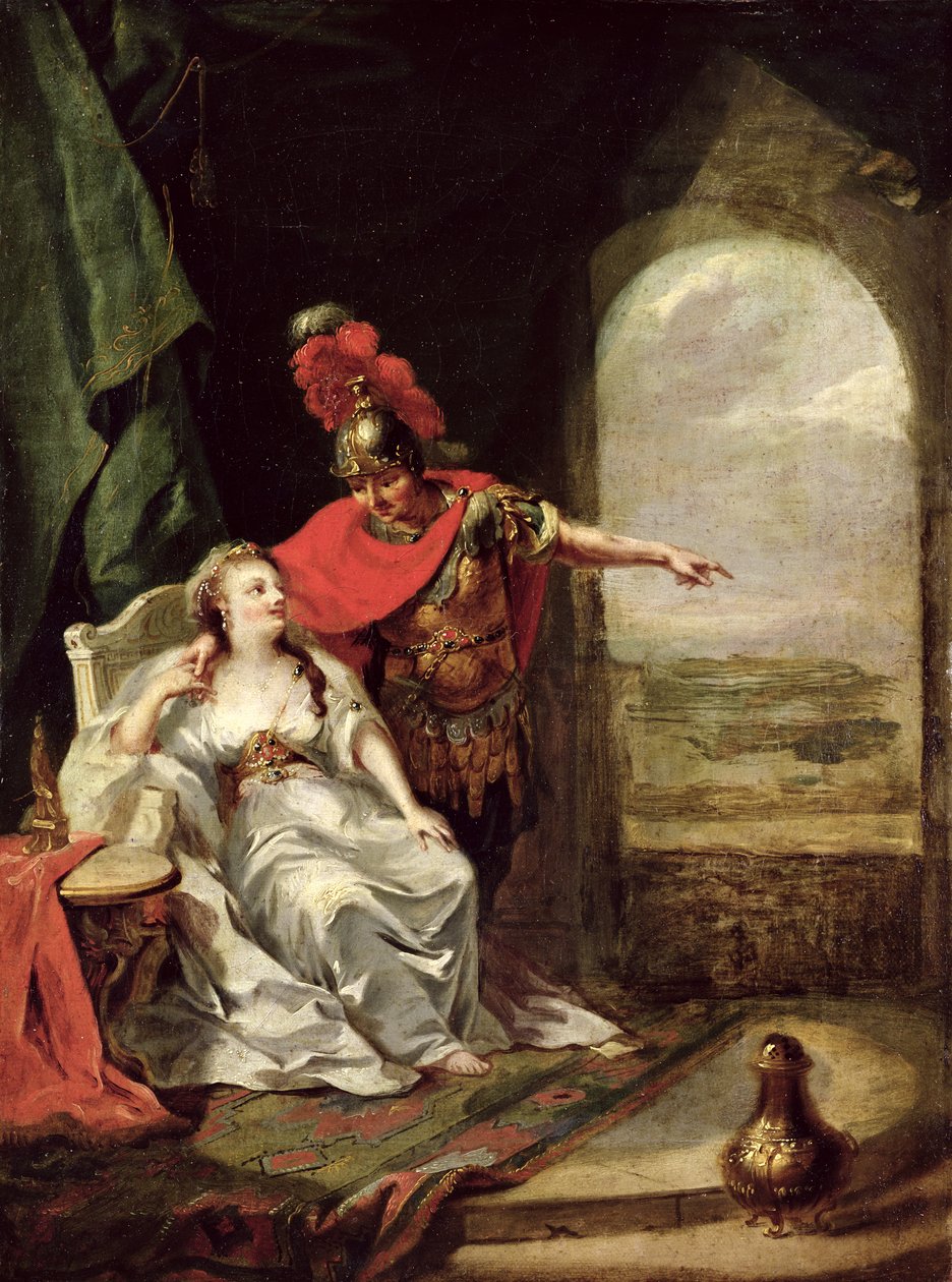 Anthony mówi Kleopatrze o swoim zwycięstwie nad kawalerią Oktawiana, ok. 1769 (szczegóły) autorstwa Johann Heinrich Tischbein