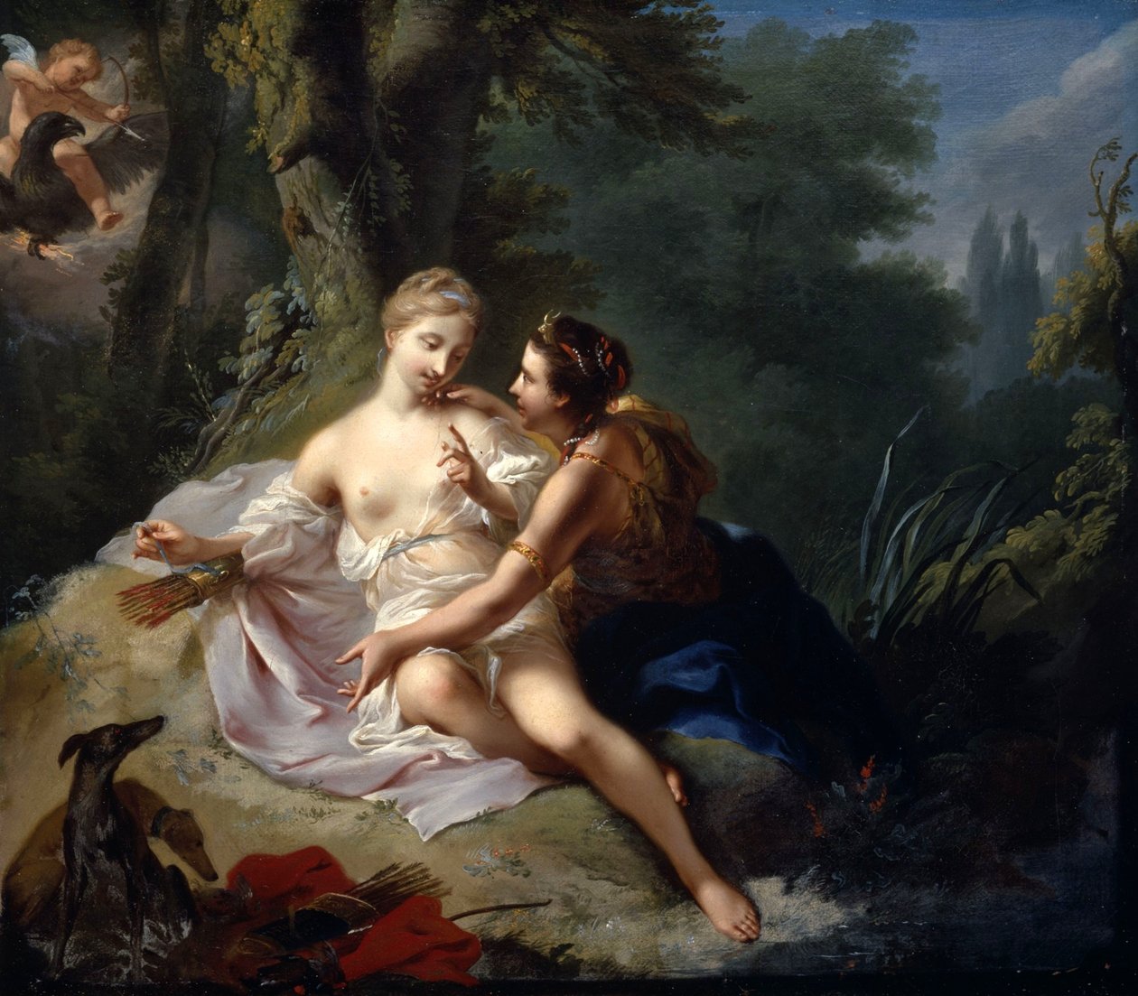 Jowisz w przebraniu Diany uwodzący Kallisto autorstwa Johann Heinrich Tischbein