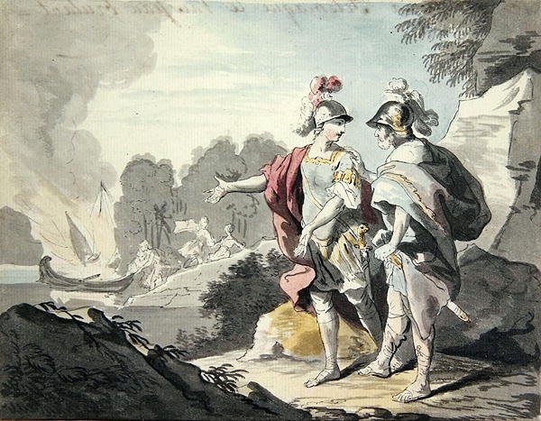 Nestor pokazuje statek Telemachus (grafit i akwarela na papierze) autorstwa Johann Heinrich Tischbein