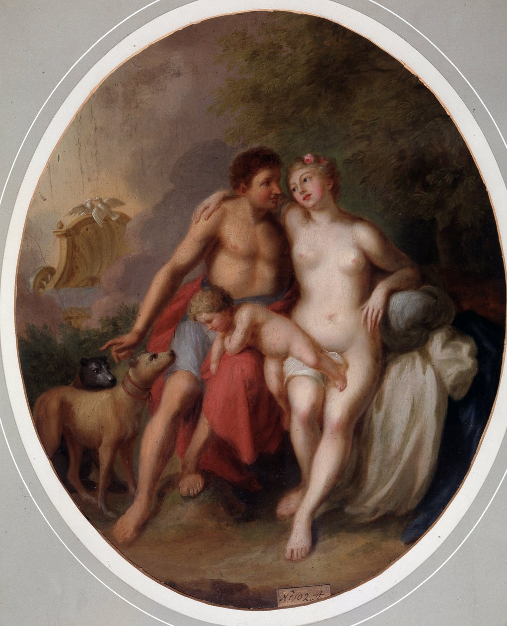 Venus et Adonis (Wenus i Adonis). Obraz Johanna Heinricha Wilhelma Tischbeina (1751-1829) (zwany także Goethe-Tischbein lub Goethe Tischbein). Huile sur toile autorstwa Johann Heinrich Tischbein