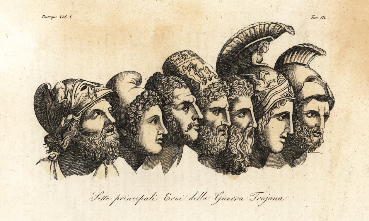 Popiersia siedmiu głównych bohaterów wojny trojańskiej autorstwa Johann Heinrich Wilhelm (after) Tischbein