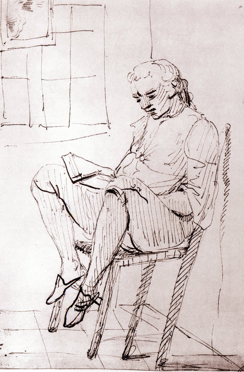 Johann Wolfgang Von Goethe w swoim domu w Rzymie – Johann Heinrich Wilhelm Tischbein (1751-1829) (zwany też Goethe-Tischbein lub Goethe Tischbein). sd. XVIII wiek. autorstwa Johann Heinrich Wilhelm Tischbein