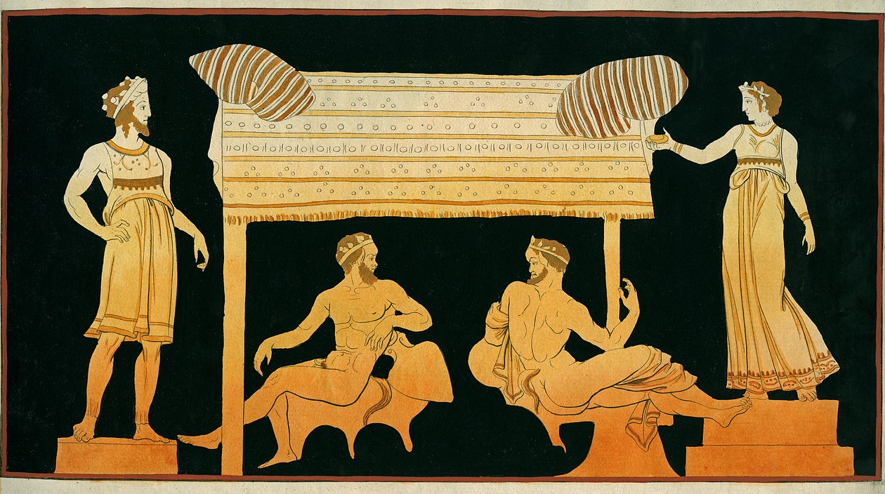 satyrowie odpoczywają pod okiem Dionizosa i Demeter, ok. 1796 (rycina miedziana) autorstwa Johann Heinrich Wilhelm Tischbein