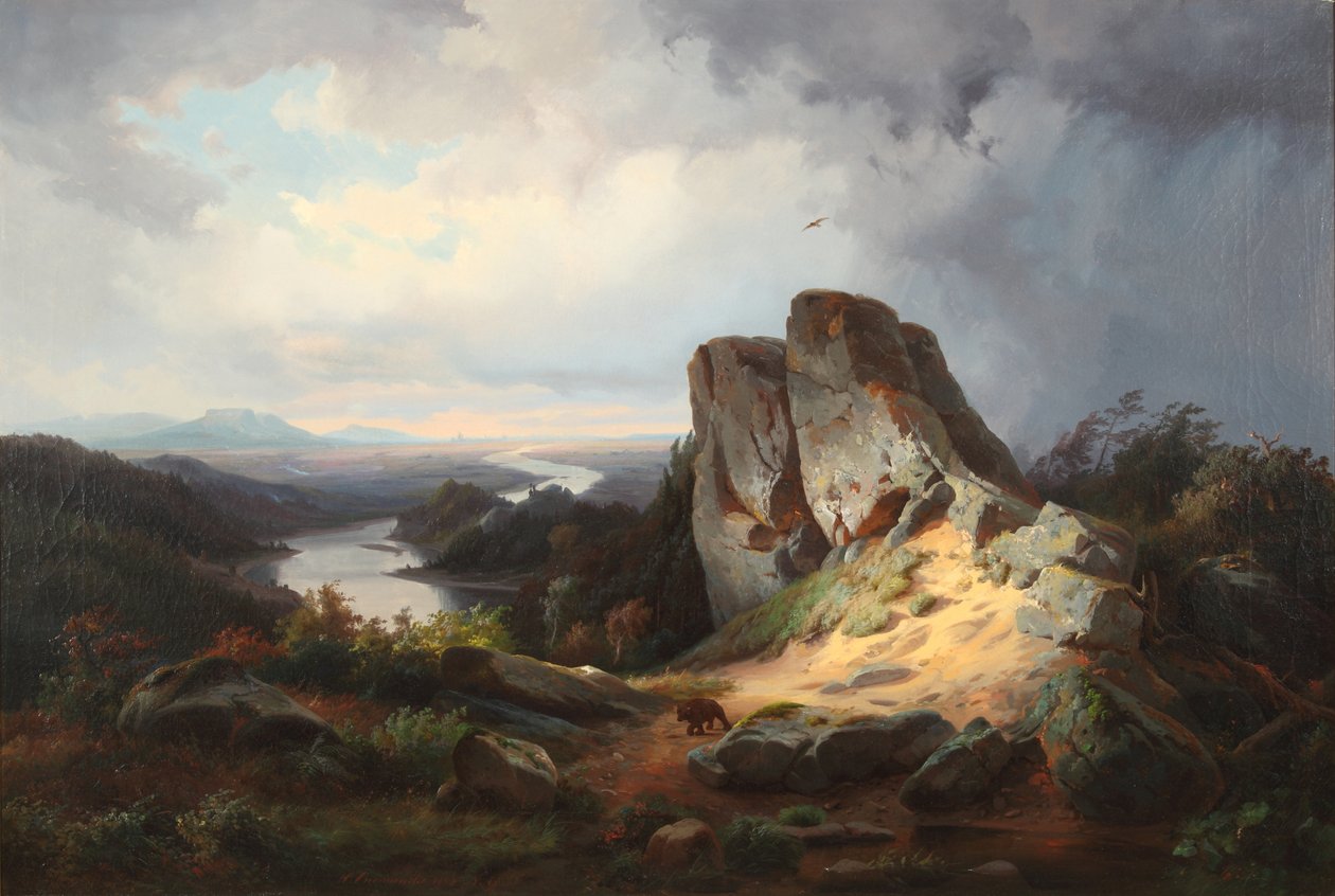 Pejzaż zachodni 1853 (olej na płótnie) autorstwa Johann Herman Carmiencke