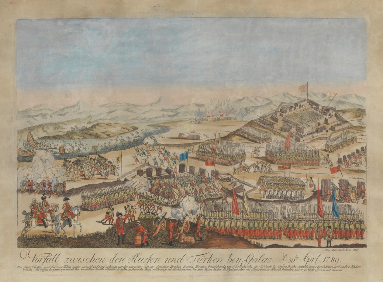 Incydent między armią rosyjską i osmańską w Galati 20 kwietnia 1789 r. 1789. autorstwa Johann Hieronymus Loeschenkohl