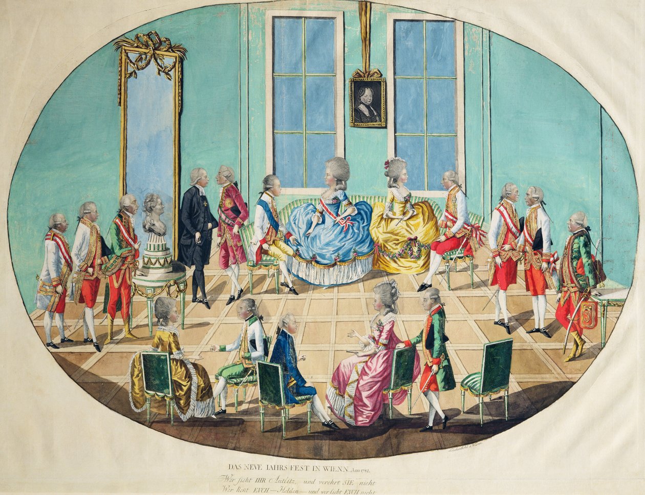 په 1782، 1783 کې په ویانا کې د نوي کال جشن (د wc سره د مسو نقاشي) پولی autorstwa Johann Hieronymus Loeschenkohl