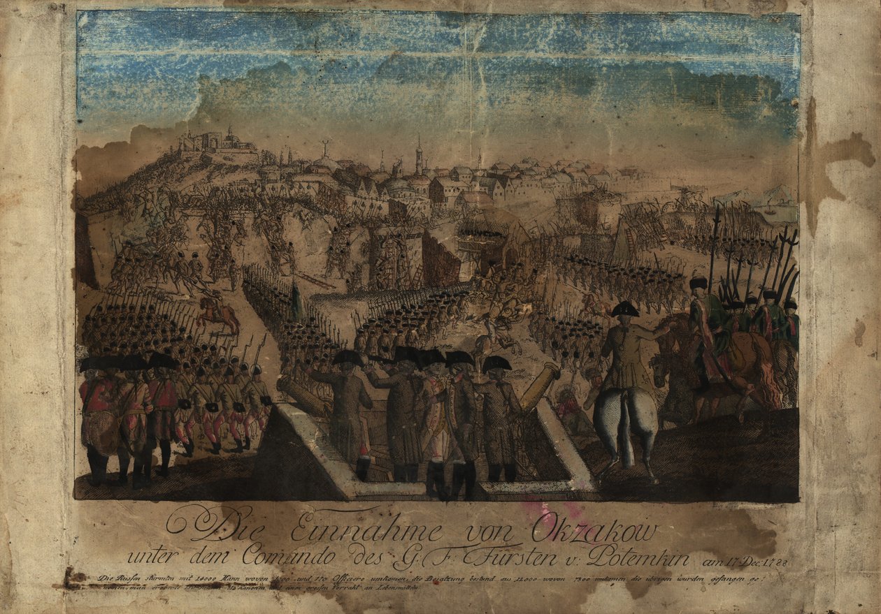 Zdobycie Oczakowa przez księcia Grigorija Potiomkina 17 grudnia 1788, 1788. autorstwa Johann Hieronymus Loeschenkohl