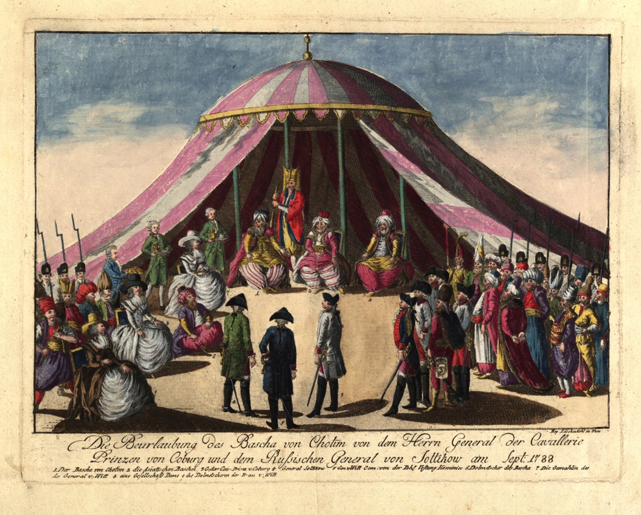 Złożenie paszy chocińskiej przez księcia Jozjasza sasko-koburskiego i generała..., wrzesień 1788. autorstwa Johann Hieronymus Loeschenkohl