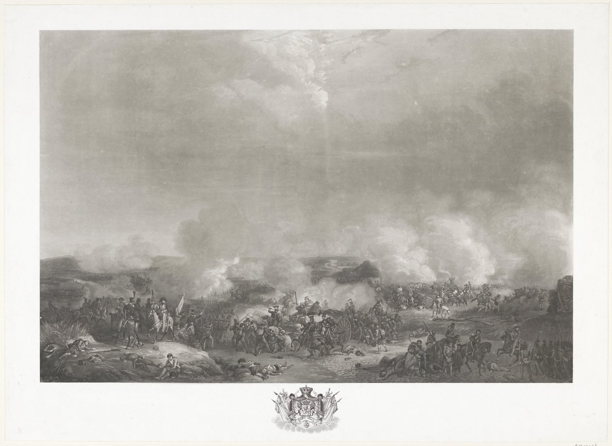 Książę Orange w bitwie pod Quatre-Bras, 1815 Dwanaście tablic przedstawiających przybycie i inaugurację Wilhelma I w Brukseli oraz bitwy pod Quatre-Bras i Waterloo w 1815 roku (tytuł serii) autorstwa Johann Hürlimann