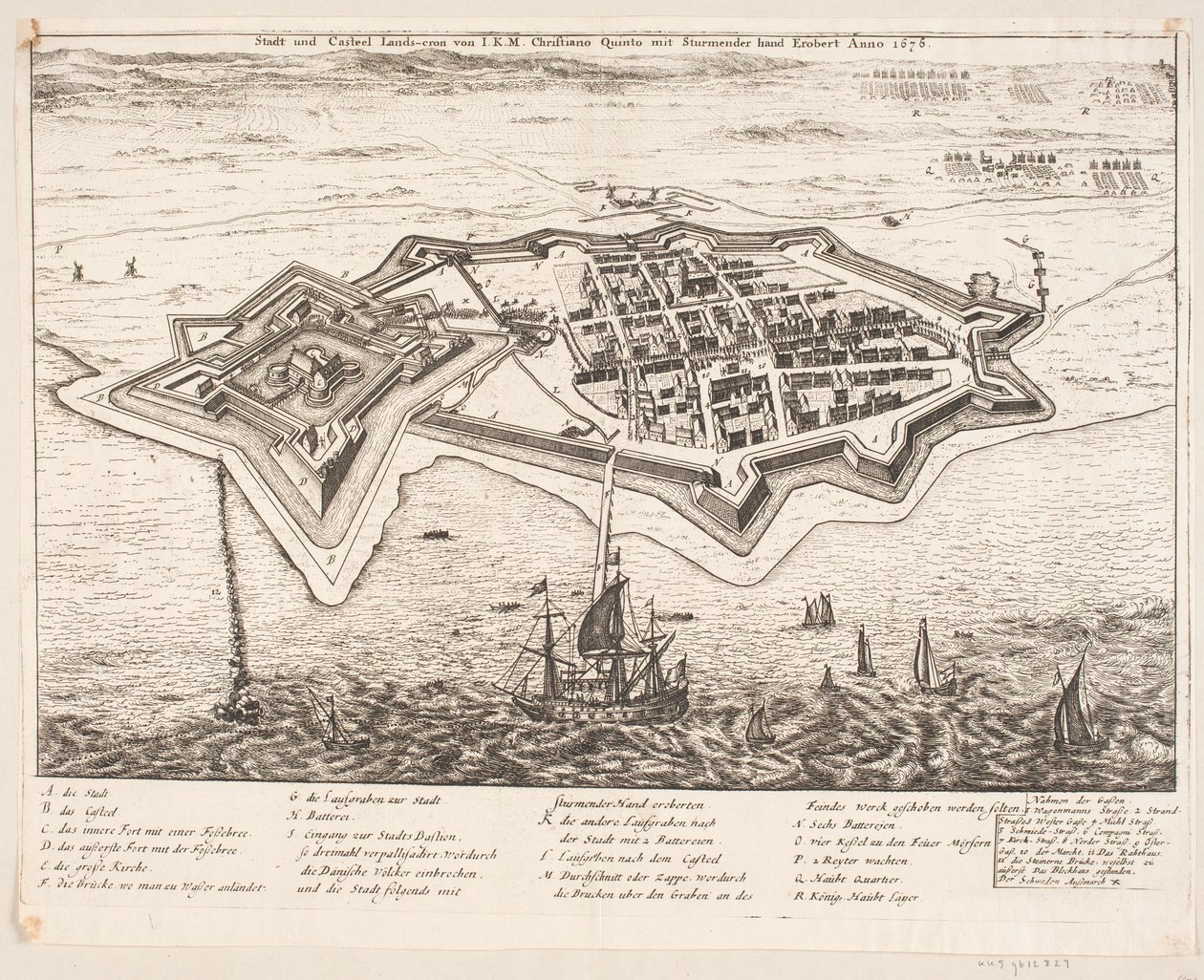 Miasto i Castel Landskron podbite przez I.K.M Cristiano Quinto Anno 1676 autorstwa Johann Husman