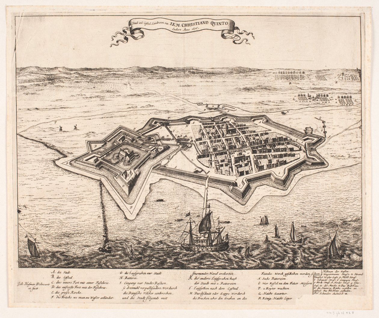 Miasto i Castel Landskron podbite przez I.K.M Cristiano Quinto Anno 1676 autorstwa Johann Husman
