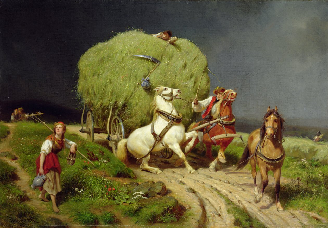 Wóz z sianem, 1874 autorstwa Johann Jakob Eduard Handwerk