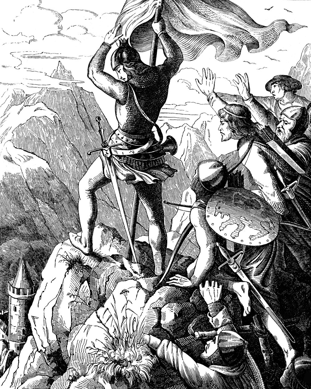 Otto I Bawarski zapobiega klęsce cesarza pod Weroną Ilustracja z Geschichte des deutschen Volkes autorstwa E. Dullera, 1840 autorstwa Johann Jakob Kirchhoff