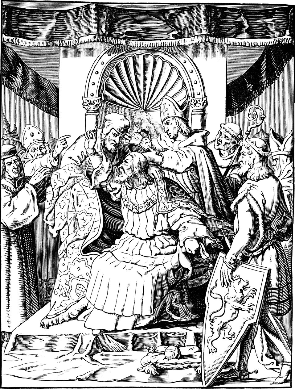 Abdykacja cesarza Henryka IV w Ingelheim Ilustracja z historii narodu niemieckiego autorstwa E. Dullera, 1840 autorstwa Johann Jakob Kirchhoff
