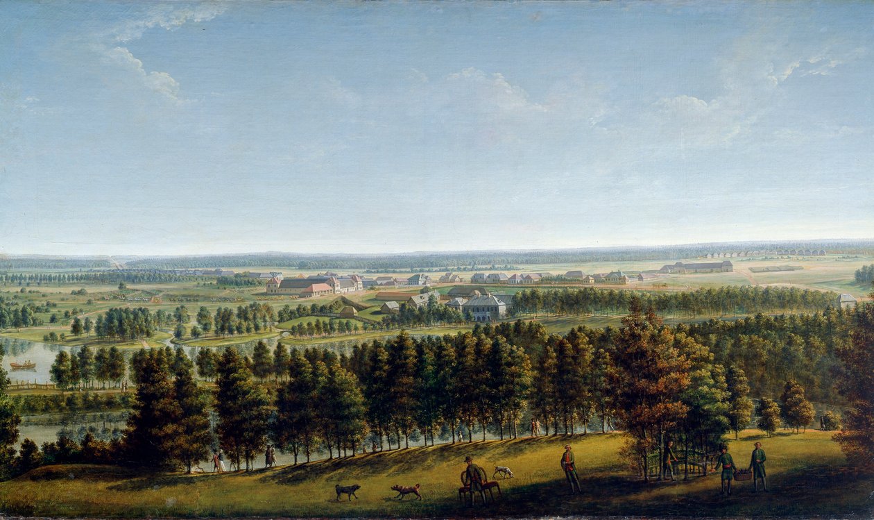 Park Pałacowy widziany z Pałacu Gatchina, lata 90. XVIII wieku. autorstwa Johann Jakob Mettenleiter