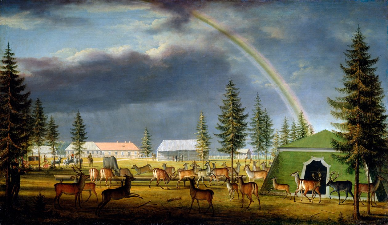 Menażeria w parku pałacowym Gatchina, 1792. autorstwa Johann Jakob Mettenleiter