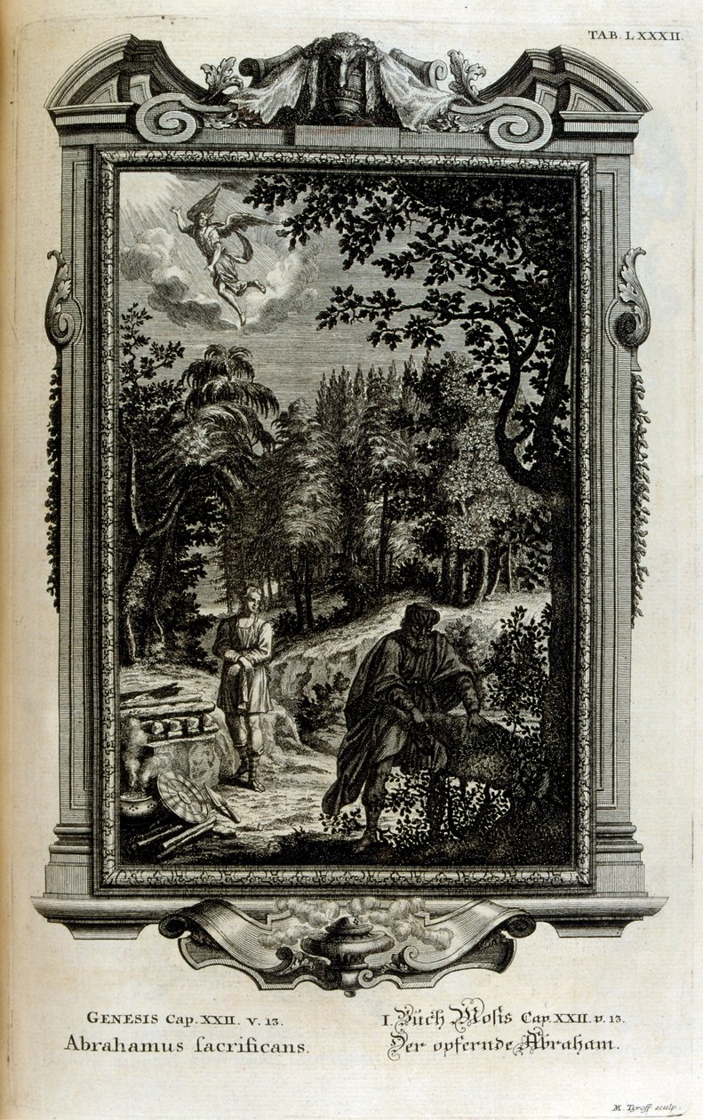 Abraham przygotowuje się do złożenia w ofierze Izaaka autorstwa Johann Jakob Scheuchzer
