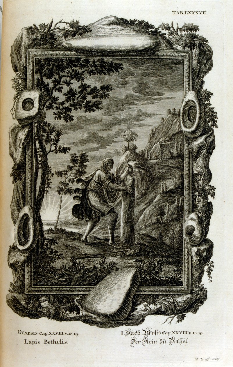 Kamień Jakuba pojawia się w Księdze Rodzaju jako kamień używany jako poduszka przez izraelskiego patriarchę Jakuba w miejscu zwanym później Bet-El. Gdy Jakub miał wizję we śnie, poświęcił kamień Bogu, autorstwa Johann Jakob Scheuchzer