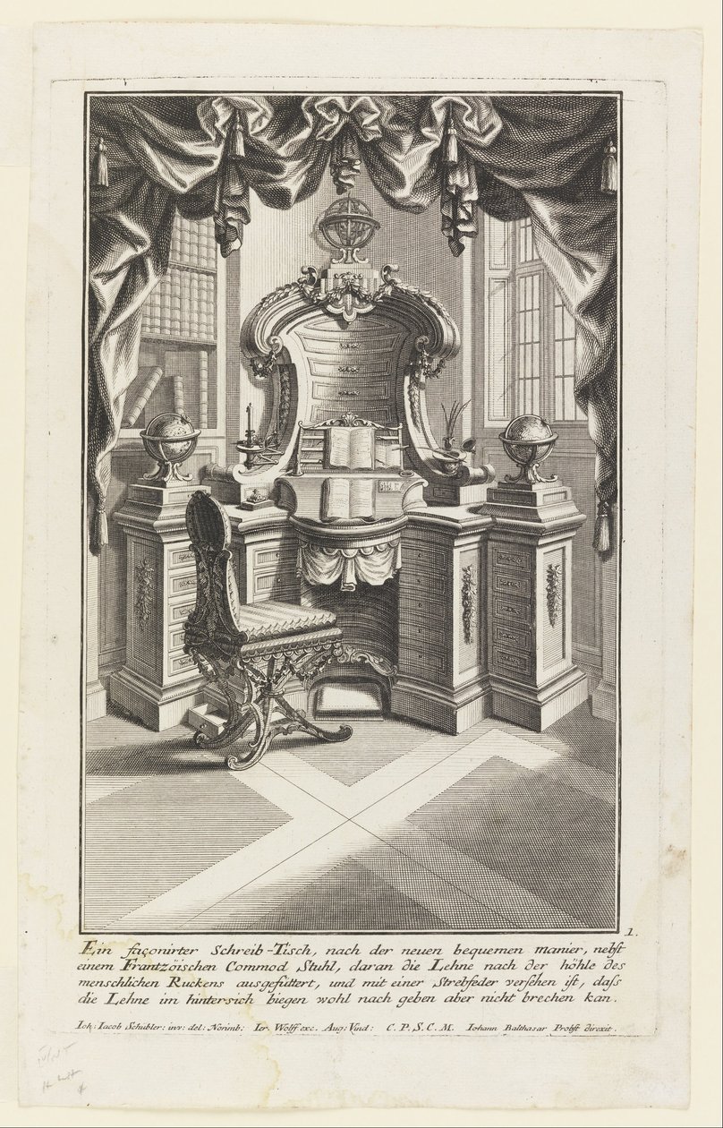 Fasadowe biurko do pisania,... (Biurko i krzesło do pisania) autorstwa Johann Jakob Schübler