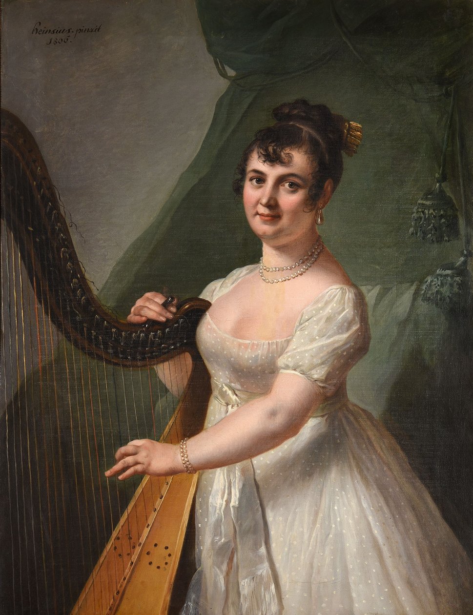 Portret Anne Rose Debas, pani Delaroche, grającej na harfie autorstwa Johann Julius Heinsius