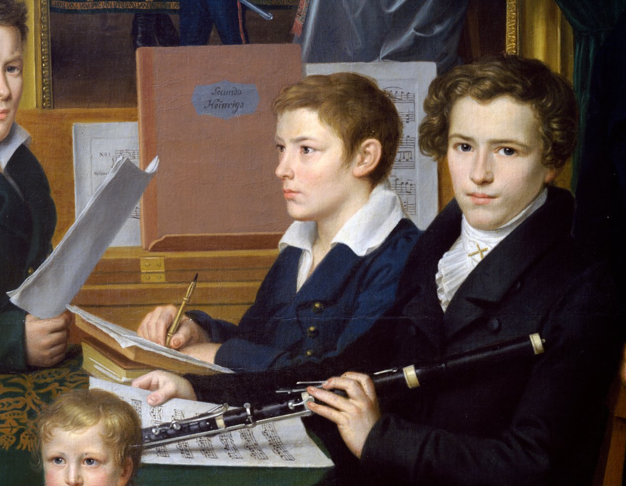 Chłopiec z fletem, fragment Dzieci kaligrafa Heinringsa autorstwa Johann Kaspar Benedict Beckenkamp