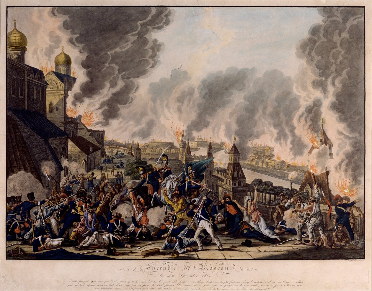 Spalenie Moskwy 15 września 1812 r. Wielka Armia (Francja) zaatakowała rosyjskie miasto (Wojny Napoleońskie autorstwa Johann Lorenz Rugendas