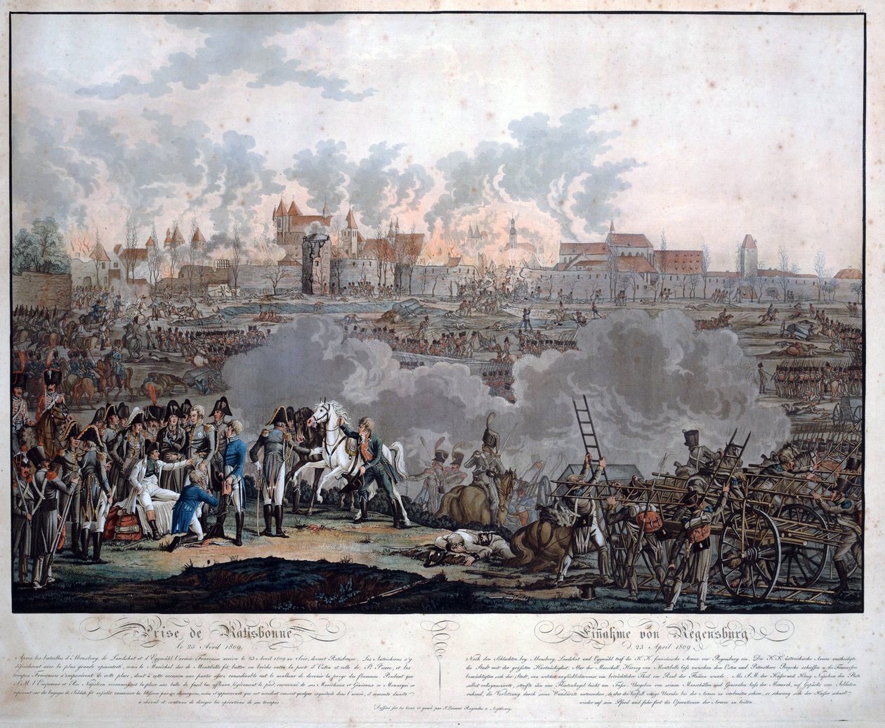 Bitwa pod Ratyzbonem 23 kwietnia 1809 r. (Bitwa pod Ratyzboną) - Rugendas, Johann Lorenz, młodszy (1775-1826) - 1809 - Aquatint - 54,6x65,4 - Kolekcja prywatna autorstwa Johann Lorenz Rugendas