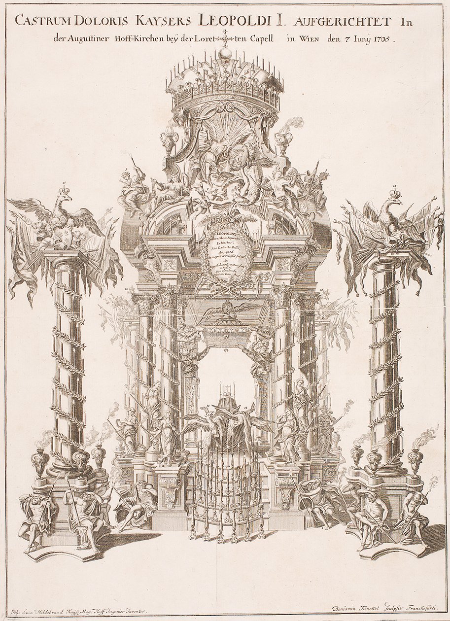 Rusztowanie żałobne dla cesarza Leopolda I w kościele augustianów w Wiedniu, 1705 autorstwa Johann Lucas von Hildebrandt