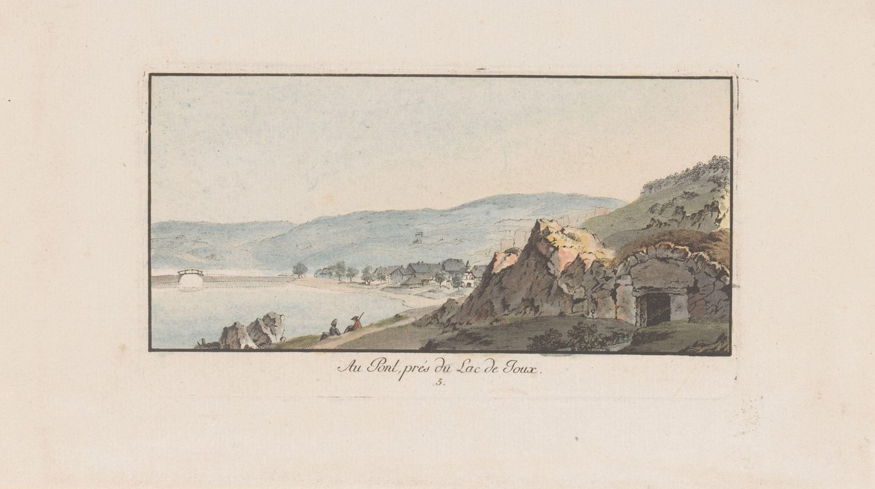 Widok na Le Pont na Lac de Joux Au Pont, près du Lac de Joux (tytuł obiektu) Krajobrazy w Szwajcarii (tytuł serii) Zbiór kilku perspektyw w Szwajcarii (tytuł serii) autorstwa Johann Ludwig Aberli