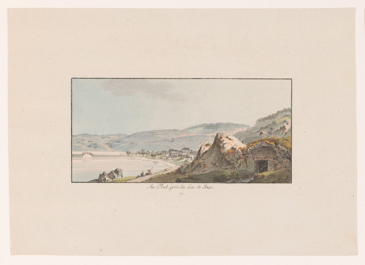 Widok Pout na Lac de Joux Au Pout, pres du Lac de Joux (tytuł na obiekcie) Widoki Szwajcarii (tytuł serii) Collection de quelques vues dessinées en Suisse d