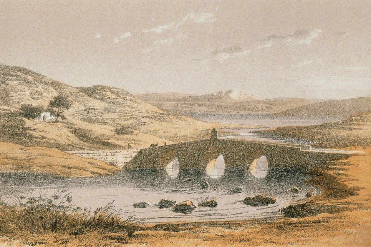 Most Jakuba na rzece Jordan. Akwaforta Bernatza et alii - Steinkopk J.F. Editore autorstwa Johann Martin Bernatz