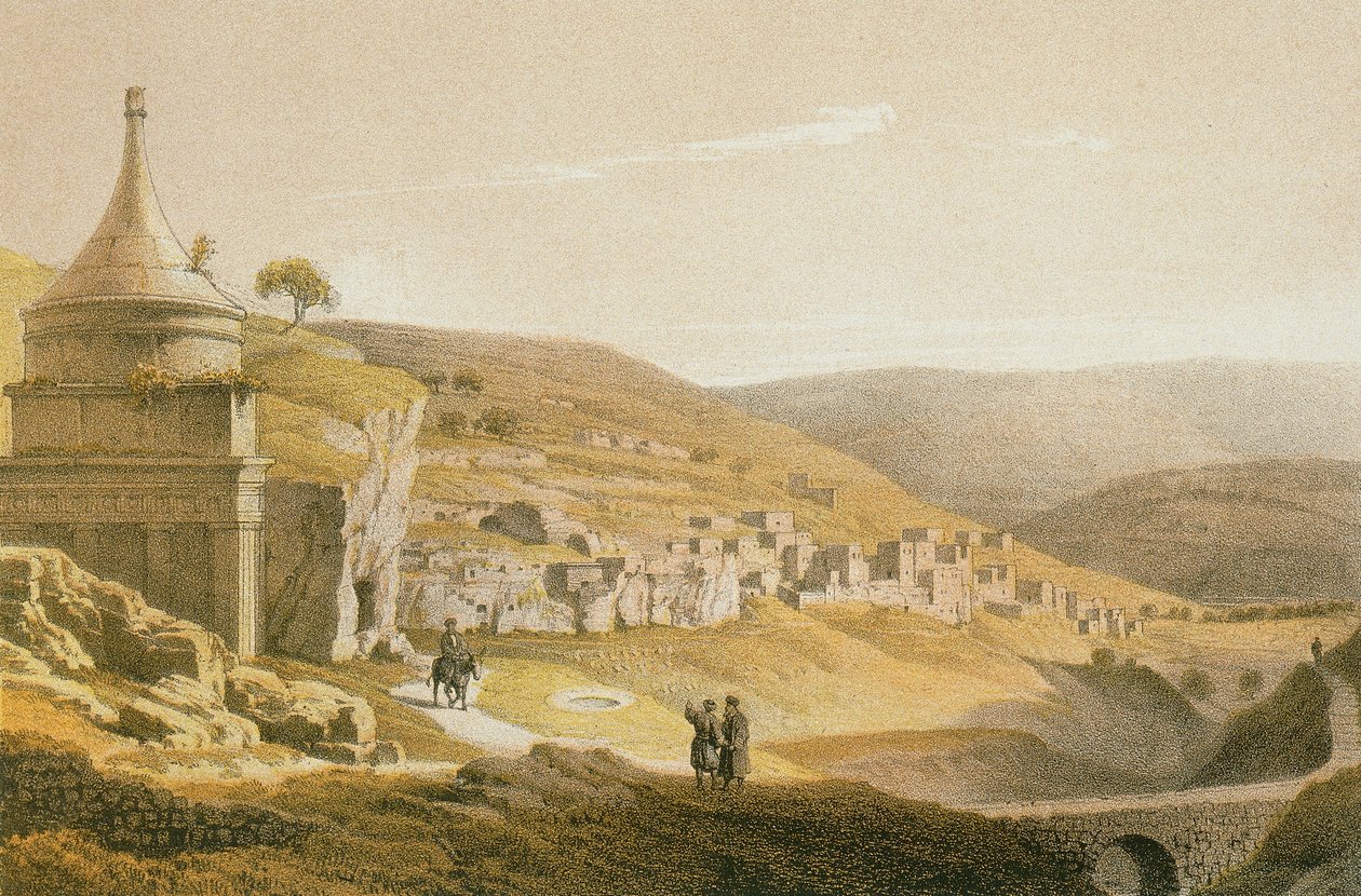 Grobowiec Absaloma i Siloana. Akwaforta Bernatza et alii - Steinkopk J.F. Editore autorstwa Johann Martin Bernatz