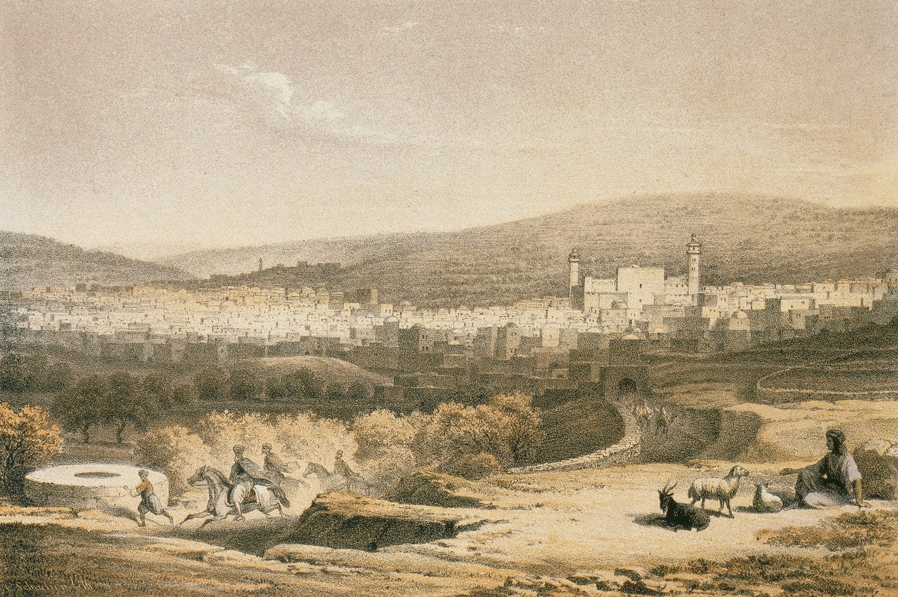 Widok na Betlejem. Akwaforta Bernatza et alii - Steinkopk J.F. Editore autorstwa Johann Martin Bernatz