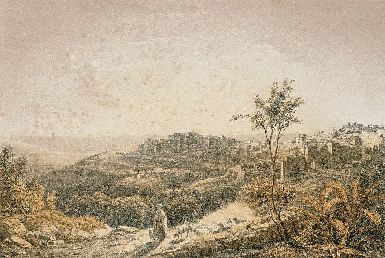 Widok na Jerozolimę. Akwaforta Bernatza et alii - Steinkopk J.F. Redaktor autorstwa Johann Martin Bernatz