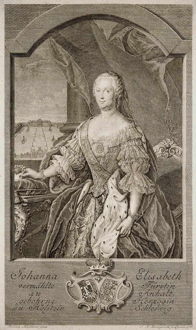 Portret Johanny-Elizabeth, elektorki Anhalt-Zerbst 1712-1760, matki Katarzyny II, 1756. autorstwa Johann Martin Bernigeroth