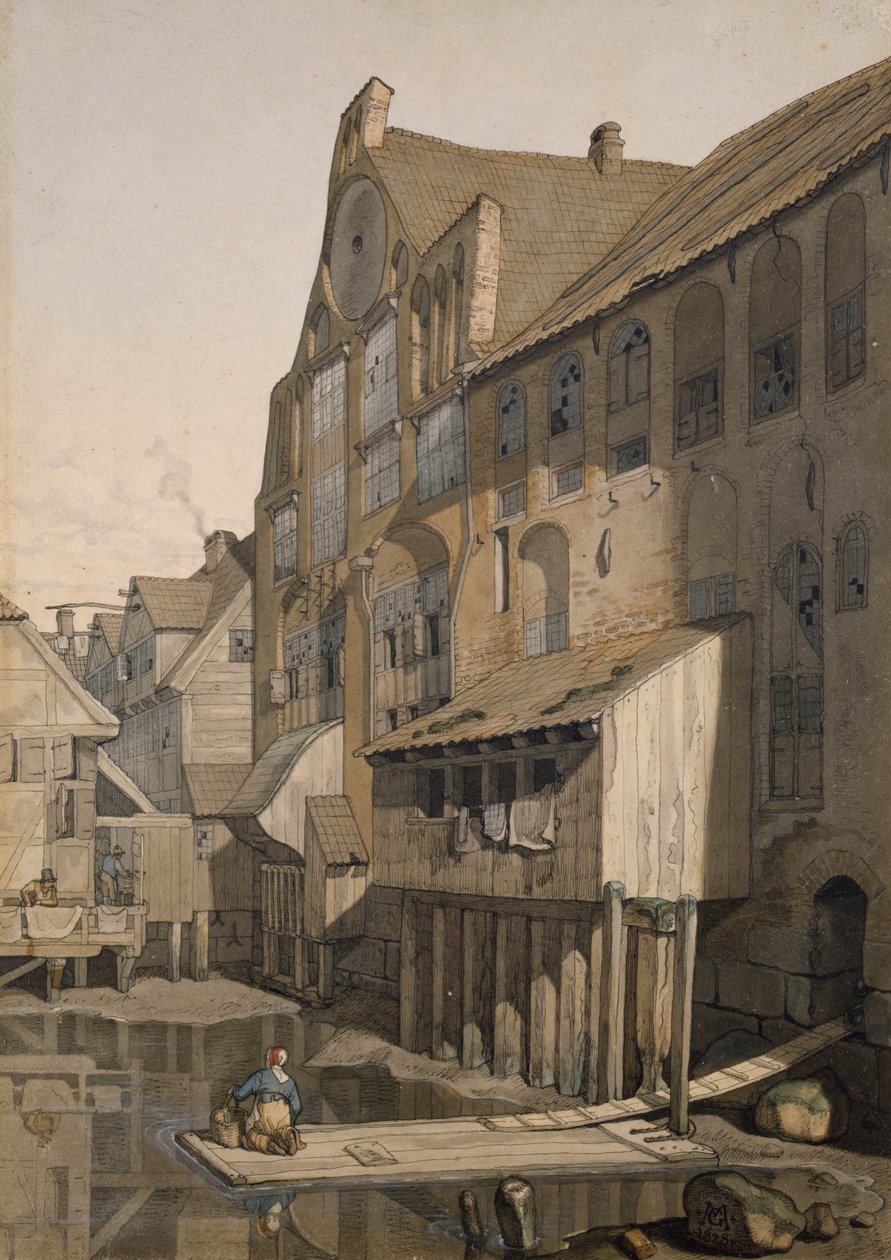 Północna strona St. Johannis Klosters w Hamburgu (wc na papierze) autorstwa Johann Martin Gensler