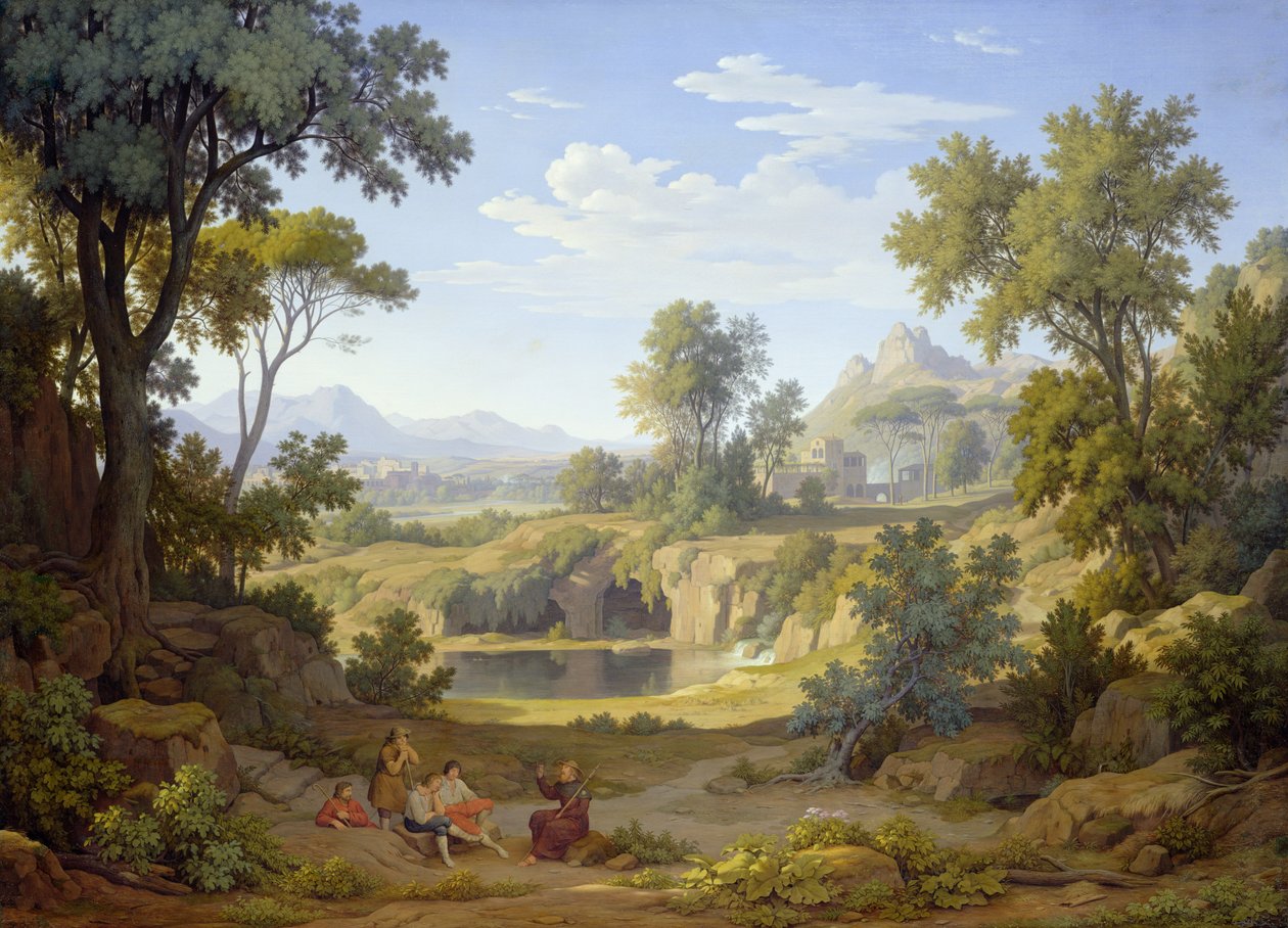 Pejzaż włoski z pielgrzymem i wieśniakami, 1829 autorstwa Johann Martin von Rohden