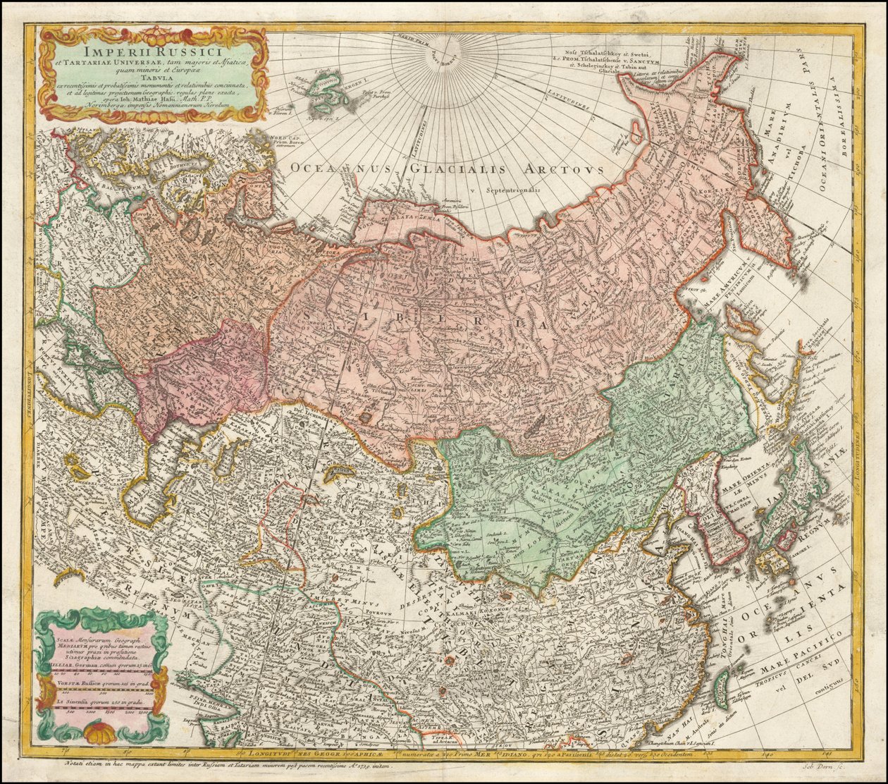Mapa Rosji i Tatarii z 1730 r. autorstwa Johanna Matthiasa Hase