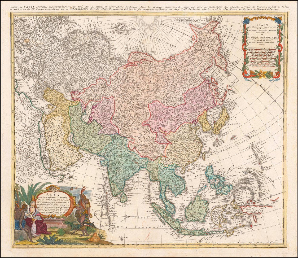 Mapa Azji z 1744 r. autorstwa Johanna Matthiasa Hase