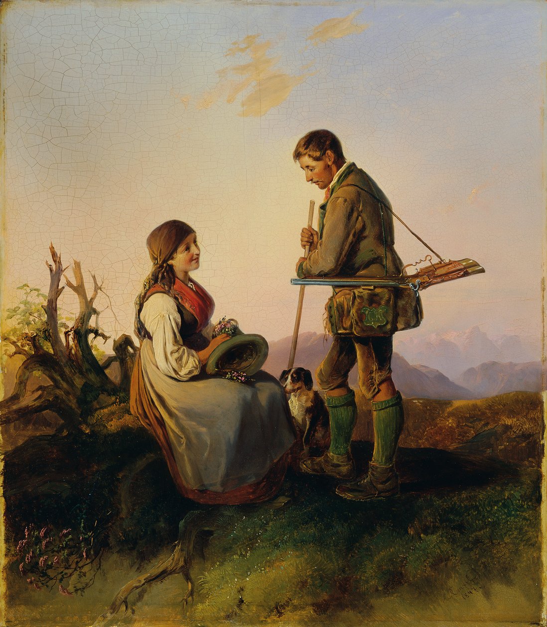 myśliwy i dziewczyna autorstwa Johann Matthias Ranftl