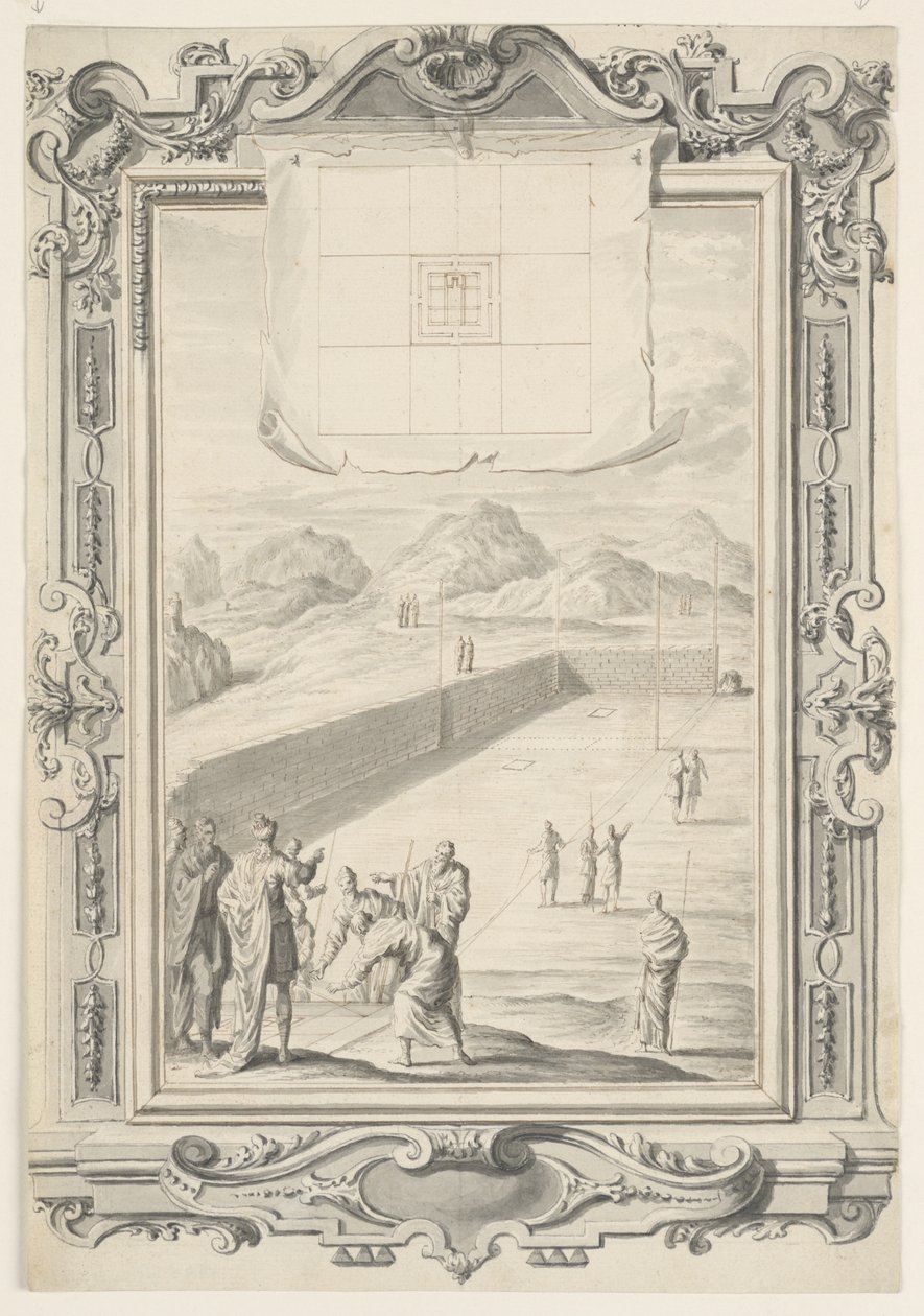 Studium Pierwszego Planu Świątyni Salomona, ilustracja 420, Physica Sacra autorstwa Johann Melchior Füssli