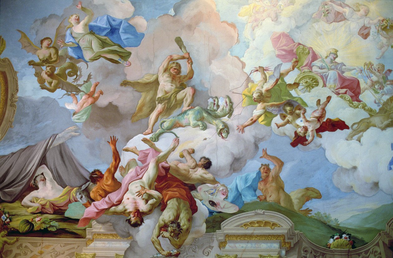 Herkules zabijający hydrę (fresk) autorstwa Johann Michael Rottmayr