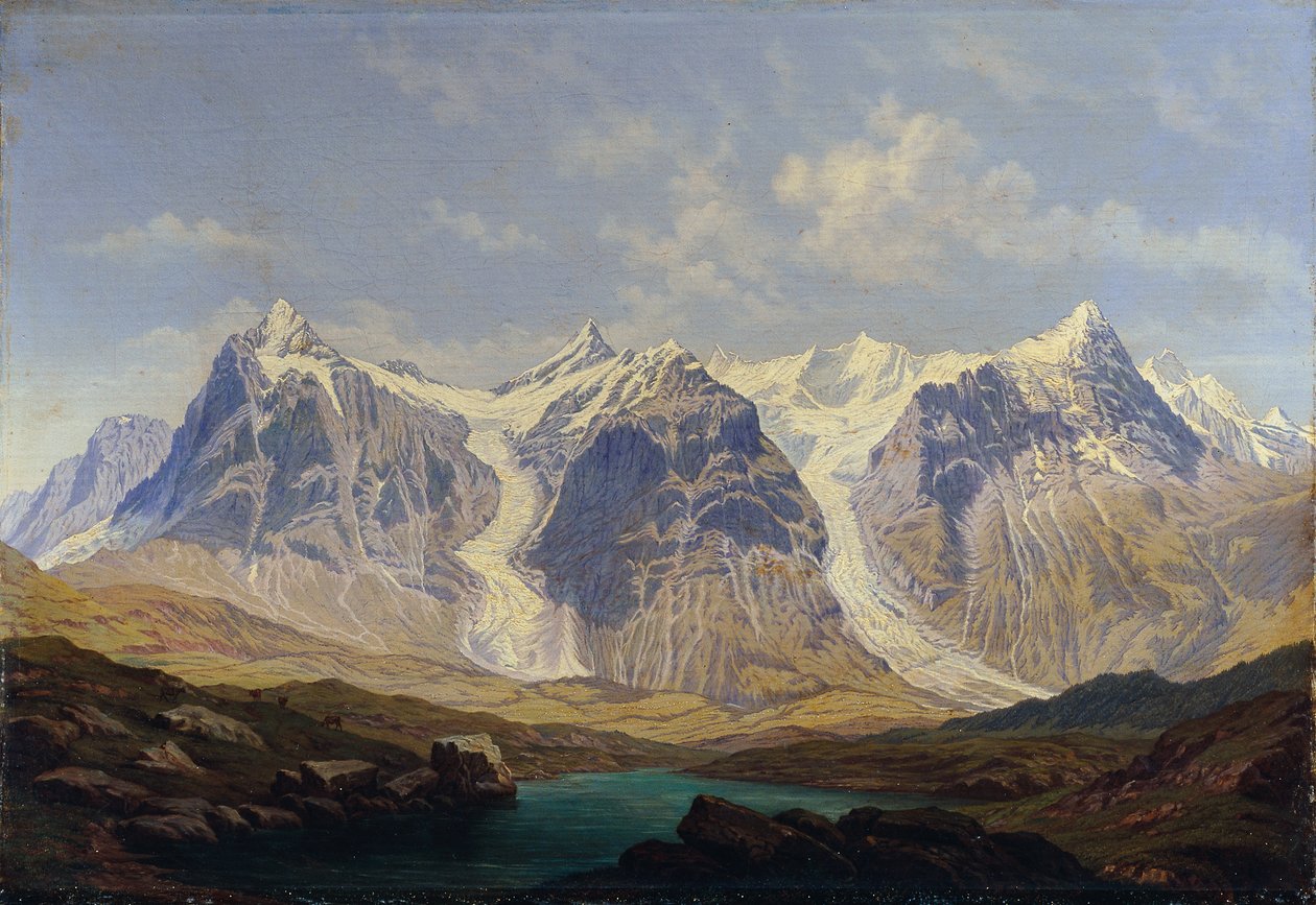 Wetterhorn, Mettenberg i Eiger z dwoma lodowcami Grindelwald pomiędzy autorstwa Johann Michael Sattler