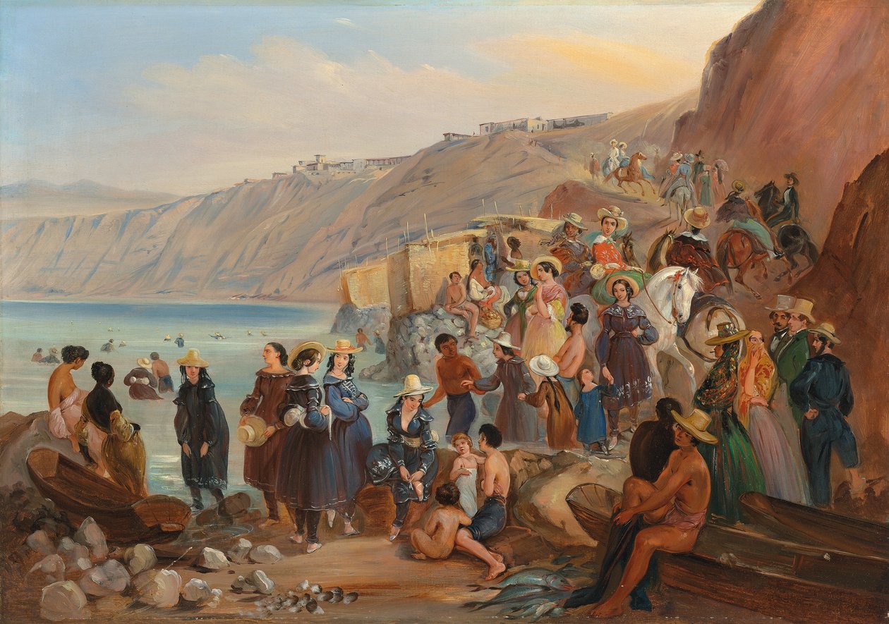 Kąpiących się na plaży Chorillos, Miraflores, Lima autorstwa Johann Moritz Rugendas