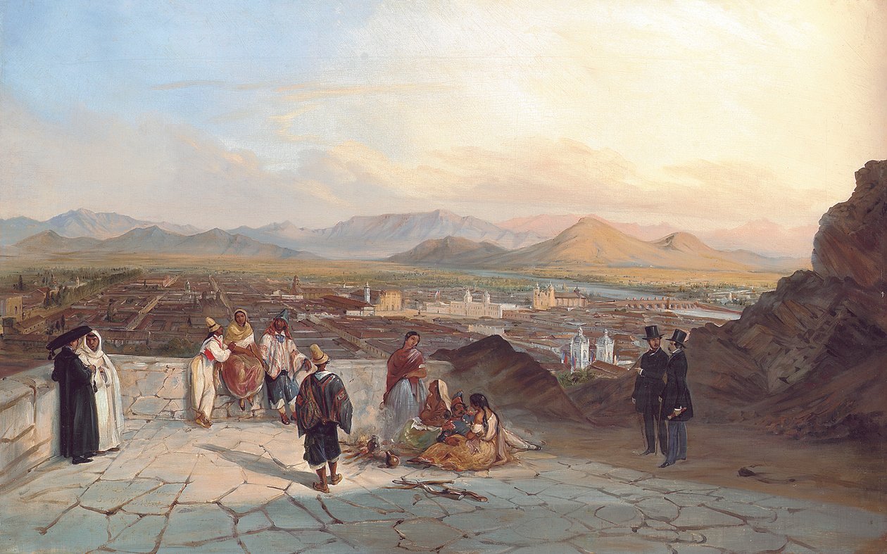Santiago de Chile ze wzgórza Santa Lucia patrząc na zachód, 1841 autorstwa Johann Moritz Rugendas