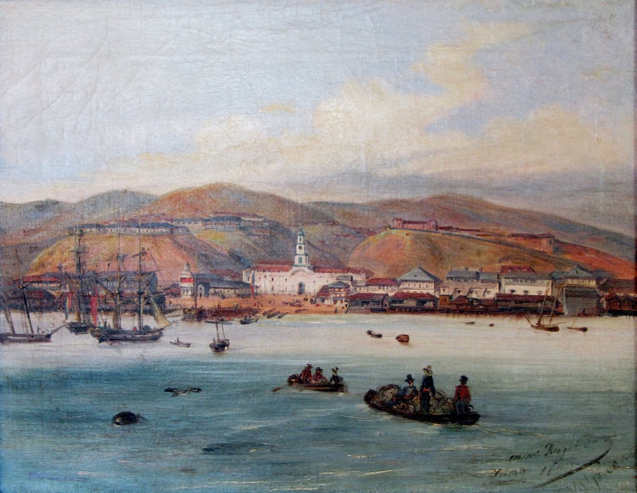 hiszpański: El puerto de Valparaíso Port w Valparaíso autorstwa Johann Moritz Rugendas