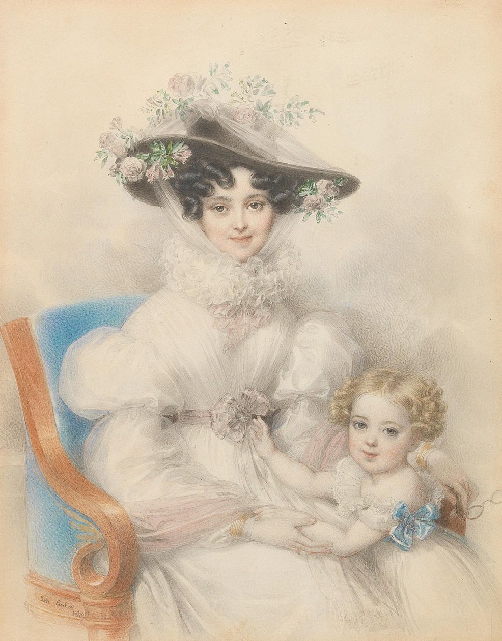 Księżniczka Henrietta z Nassau-Weilburg 1797-1829 z córką Marią, 1829. autorstwa Johann Nepomuk Ender